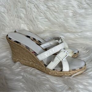 Burberry‎ strappy Nova check Plaid Jute wedge Espadrille sandals Coastal 37